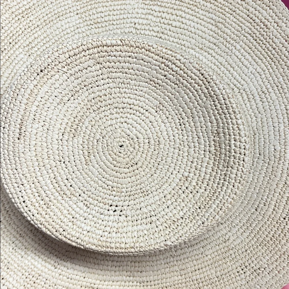 Anthropologie X Elegancia Tropical Stylish Beige Straw Hat with Blue Wave Band